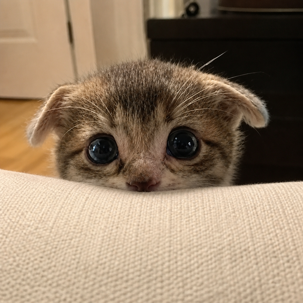 TRILLY peeking over the sofa
